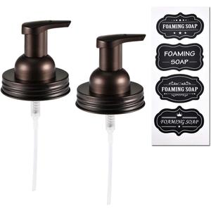 Amolliar Mason Jar Foaming Soap Dispenser Lids, Plastic Pump Rustproof Stainless Steel Lid, Refillable Hand Soap, Kitchen Rustic Farmhouse Decor, Bathroom Accessories, Waterproof Labels, Bronze 2 Pack