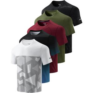 5 Pack Men’s Active Quick Dry Crew Neck T Shirts | Athletic Running Gym Workout Short Sleeve Tee Tops Bulk (Large)