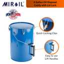 MirOil 6 Gallon Blue Oil Grease Bucket & Filter Pot Steel Fryer Container w/Lid Lock & Clip, Food Grade Interior Coating - Hot Grease Collection Pot for Disposal Under Drain Valves Model #30L