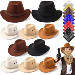 Unittype 20 Pcs Western Costume Cowboy Hats Set Kids Cowgirl Themed Party Felt Bandanna Hat with Paisley Bulk