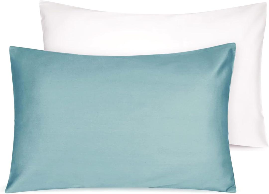 Soft Organic Cotton Toddler Pillowcases 14 X 20 Inches, Fit 13 X 18, 14 X 19 Pillows, Smooth Pearl Cotton Baby Pillowcases with Envelope Closure, Sterling Blue and Ivory, Set of 2