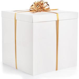 Kolldenn Extra Large Gift Box with Lid, Giant Gift Box for Gender Reveal Big Presents with Bows and Ribbons for Birthday Special Celebrations Anniversaries Wedding Party (White,28x28x28 Inches)