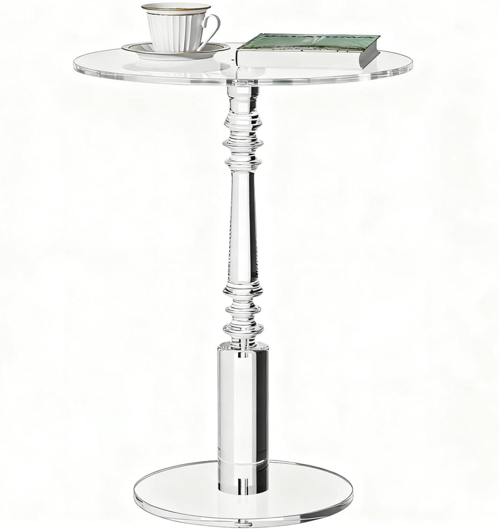 Modern Acrylic Side Table, Round Clear End Table for Living Room,Bedroom Lobby and Office Easy Assembly (Clear, Large)