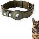 AirTag Dog Collar Soft Leather Webbing Dog Collar for AirTag Provides Double Protection for Small Medium and Large Dogs(Green,L)