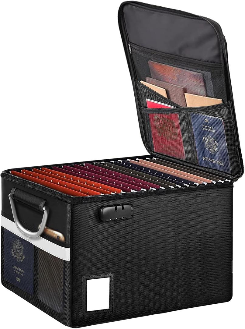 TOMKID Fireproof Document Box, Fireproof File Organizer Box with Lock, Portable File Folder Organizer with Handle for Hanging Letter/ Legal Folder 16.1 x 12.9 x 11in