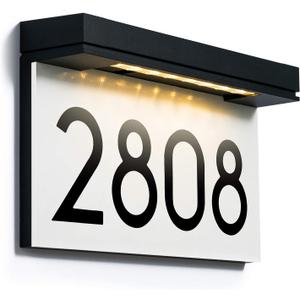 Address Plaques for House Solar Powered, House Number for Outside, LED Address Sign Outdoor Waterproof 3000K Warm White