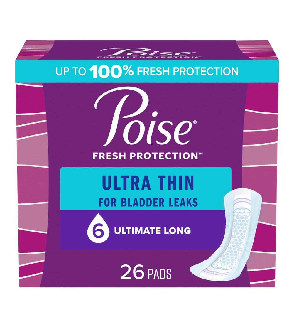 Poise Ultra Thin Incontinence Pads, 6 Drop Ultimate Absorbency, Long Length, 26 Count