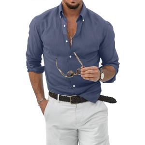 JMIERR Men's Cotton Linen Button Down Shirt Casual Stylish Long Sleeve Business Dress Shirts (XX-Large)
