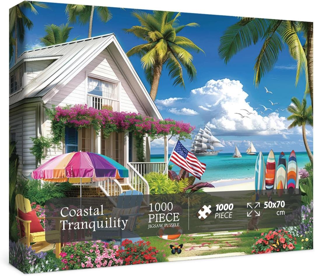 Beach House Puzzles Summer Puzzle 1000 Piece for Adults, Seaside Retreat Jigsaw Puzzles Ocean Puzzles, Seashore House Puzzle Challenging Jigsaw Puzzles As Home Decor