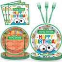 96Pcs Red Brick Wall Street Paper Plates and Napkins Street Theme Birthday Party Supplies Cookie Cartoon Friends Disposable Dinnerware Tableware Set for Kid Baby Shower Table Party Decoration Serve 24