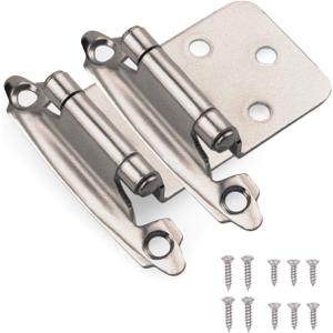Double Elite 1/2” Overlay Satin Brushed Nickel Cabinet Hinges 1 Pair(2 Pcs), Self Closing Hinges for Kitchen Cabinets/Cupboard/Furniture Doors, Silver Kitchen Cabinet Door Hinges with Upgraded Screws