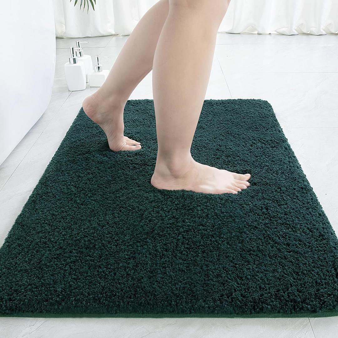LOCHAS Bathroom Rug 36x24 Inch, Soft Thick Absorbent Microfiber Bath Rugs for Bathroom, Machine Washable, Shaggy Plush Non Slip Bath Mat for Tub, Shower Floor, Quick Dry Mats, Hunter Green