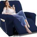 YEMYHOM 4 Pieces Oversized Stretch Recliner Slipcover Latest Jacquard Large Recliner Chair Cover with Side Pocket Anti-Slip Fitted Furniture Protector with Elastic Bottom (X-Large Recliner, Navy)