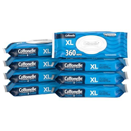 Cottonelle XL Flushable Wet Wipes, Adult Wipes Large, 8 Flip-Top Packs, 45 Wipes Per Pack (360 Total Wipes)