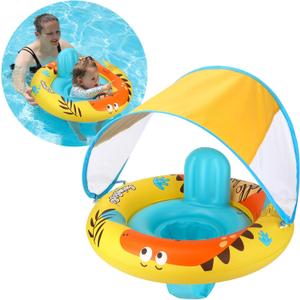 Swimbobo Inflatable Baby Swimming Float with Safe Seat for Age 6-36 Months Toddler (Yellow Dinosaur)