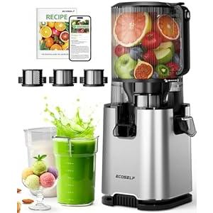 ECOSELF Juicer Machines with 3 Filters (For Juice/Sorbet/Nut Milk), Slow Masticating Juicer With 6.0" Wide Mouth Hopper for Vegetables & Fruits, Self Feeding, Juicer for Family Party, With Pusher