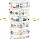 MODOWEY 6 Tier Rotating Earring Holder Organizer Display Tree with Metal Tray, Adjustable Plastic Stand with 342 Slots for Stud Hoop Hanger, Large Capacity Storage Rack for Women Space-Saving, White