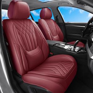 Full Coverage Car Seat Covers Full Set Burgundy, Luxury Leather Waterproof Automotive Seat Covers, Front & Rear Seats Cover Sets Universal Fit for Most Cars SUVs Trucks, Wine Red Seat Covers