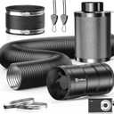 Hon&Guan 4" Air Filtration Kit: 4 Inch Inline Duct Fan with Speed Controller, 10" High Carbon Filter, 8 Ft Ducting & Rubber Coupler, Ventilation System for Grow Tents, Indoor Gardening, Hydroponics