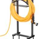 Gayuteay Garden Hose Holder Water Hose Reel Stand with Storage Basket Holds 151ft, Heavy Duty Freestanding Garden Hanger Storage Rack for Outside Yard Lawn Farm