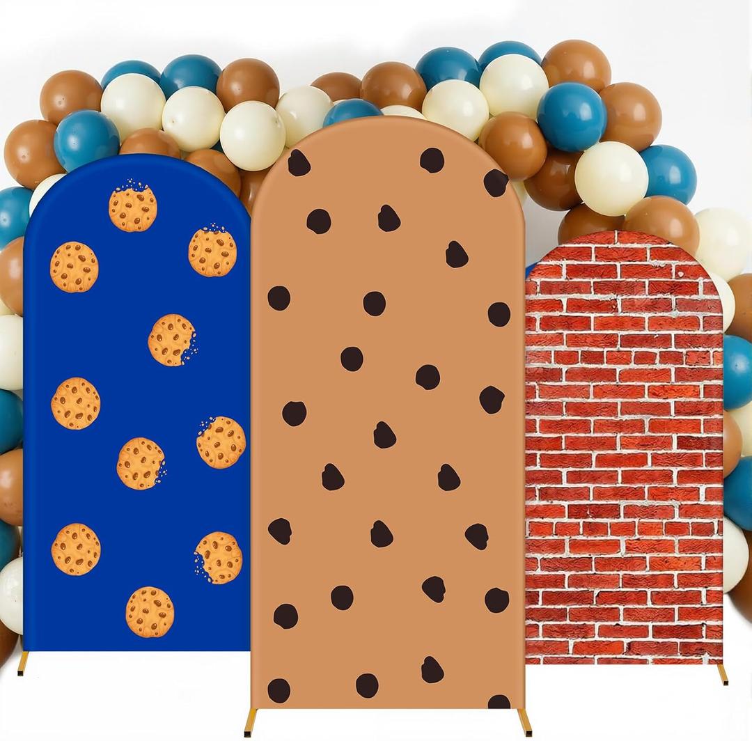 Moukeren 3 Pcs Cookie Theme Arch Backdrop Cover 4ft 5ft 6ft Chocolate Chip Cookie Theme Arch Covers Spandex Backdrop Stand for Birthday Baby Shower Ceremony Photography Party Decoration