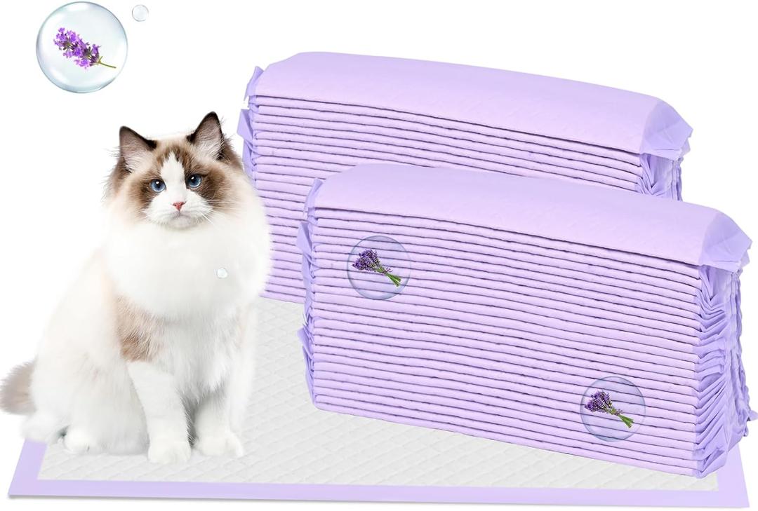 30 Count Cat Litter Pads 16.9 x 11.4 Inch Cat Pad Refills for Litter Box Super Absorbent Leak-Proof, Pee Pads for Cats Litter Box Fresh Lavender Scented (Purple)