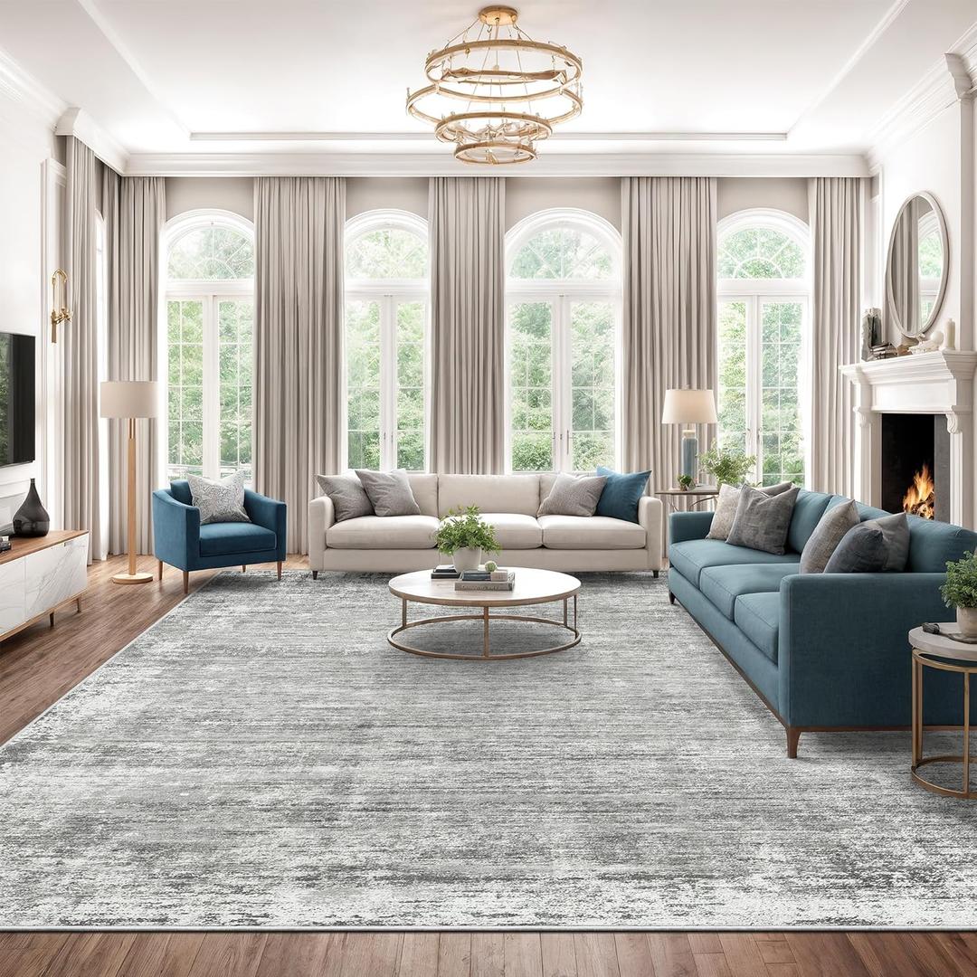 zesthome 10x12 Area Rugs - Large Modern Abstract Washable Rug, Low Pile Living Room Rug, Soft Anti-Skid Indoor Rugs, Non-Shedding Carpets for Bedroom Dining Living Farmhouse Nursery Home Office (Grey)