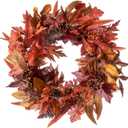 DN DECONATION 24 Inch Fall Wreaths for Front Door, Autumn Farmhouse Wreaths with Orange Pumpkins, Leaves, Pinecones & Berries for Indoor Outdoor Porch Home Wall Thanksgiving Harvest Festival Decor (Red & Brown)