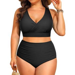 Tempt Me Plus Size High Waisted Bikini - Women Two Piece Swimsuit Tummy Control Bathing Suit 2025 Swimwear (Black, 22 Plus)
