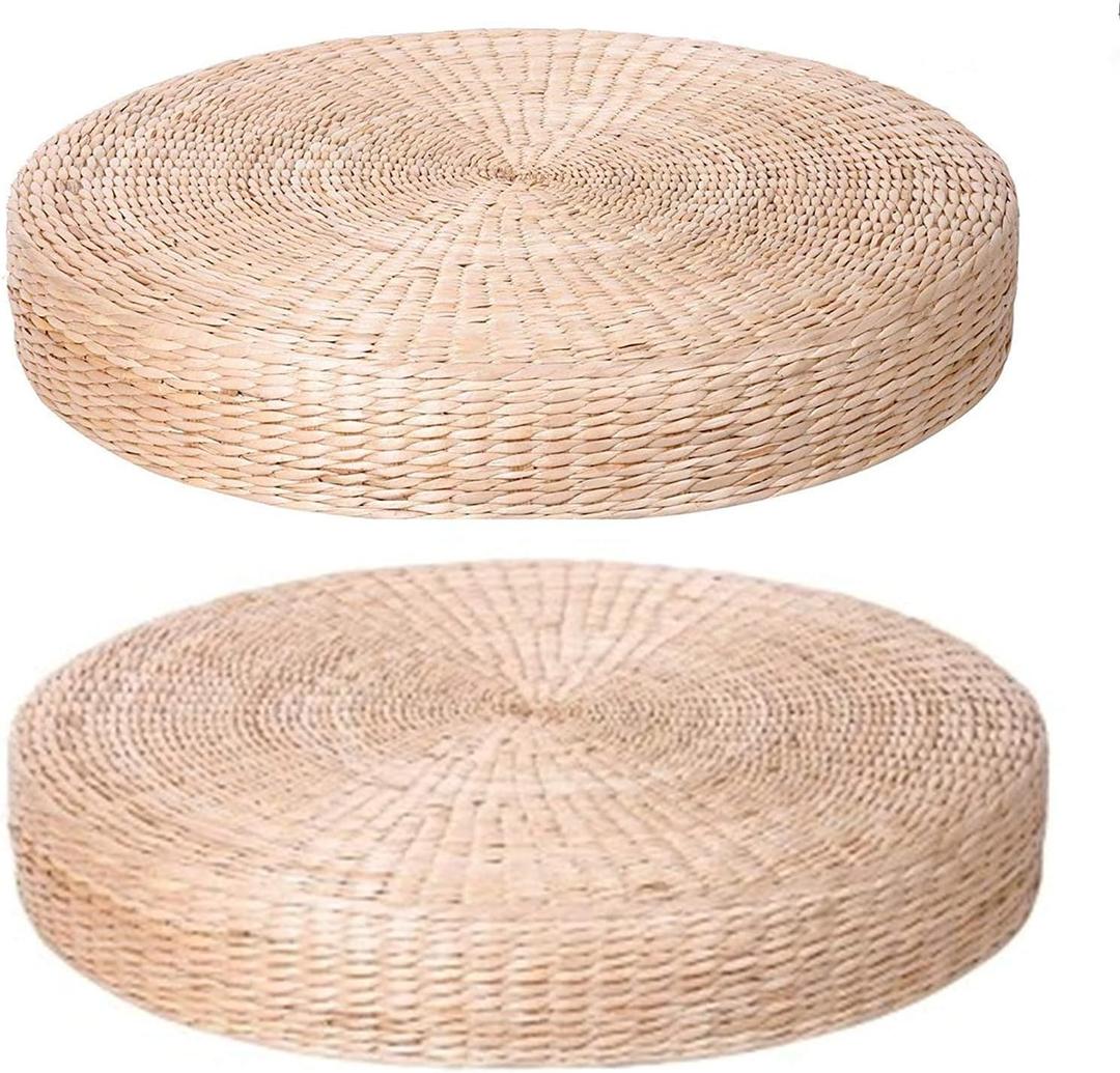 HUAWELL 2 Pack Super Bigger Size Tatami Floor Pillow Sitting Cushion, Round Padded Room Floor Straw Mat for Outdoor Seat Dia: 60CM (23.6), 2 Count