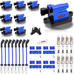 8 Pack Blue Square Ignition Coil Pack and Spark Plugs and Wires Set for Chevrolet Chevy Silverado 1500 2500 HD Avalanche Suburban Express GMC Savana Sierra, for Hummer H2 4.8L 5.3L 6.0L Replaces UF271