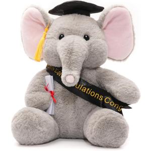 WEIGEDU Graduation Gift Elephant Teddy Bear Stuffed Animal Plush Toy with Cap, Sash & Diploma, Graduation Gift for Kids, Students, Boys & Girls, 12 Inch