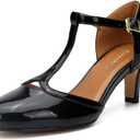fereshte Women's Men's Mary Jane T-Strap Round Toe Mid Kitten Heel Pumps Shoes (10 Women/8.5 Men, Black)