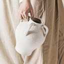 Ceramic Vase, White Textured with 4 Handles, 8.8 Inch Flower Vase