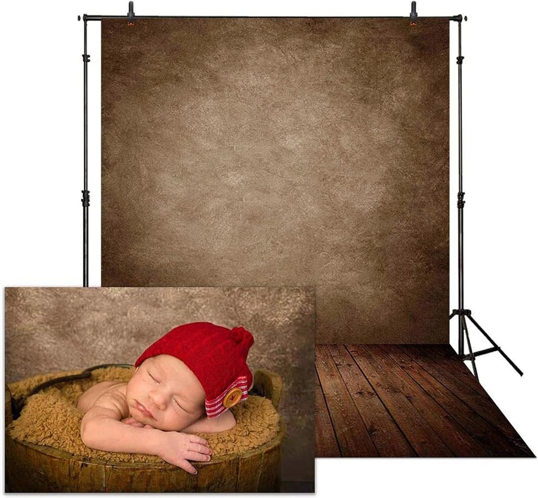 Allenjoy 5x7ft Soft Fabric Brown Wall with Wooden Floor Photography Backdrop Newborn Baby Photoshoot Abstract Portraits Photo Photographer Background Props