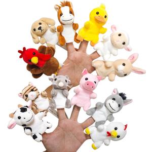 12Pcs Finger Puppet Set, Realistic Plush Animal Finger Puppets Role-Playing Story Finger Puppet Farm Animal Theme Soft Plush Toy for Kids