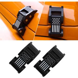 Aluminum Hood Latch - Adjustable Hood Lock Kit with American Flag Pattern - Compatible with Jeep Wrangler JK/JKU (2007-2018) & JL/JLU Gladiator JT (2018-2023) (Black)