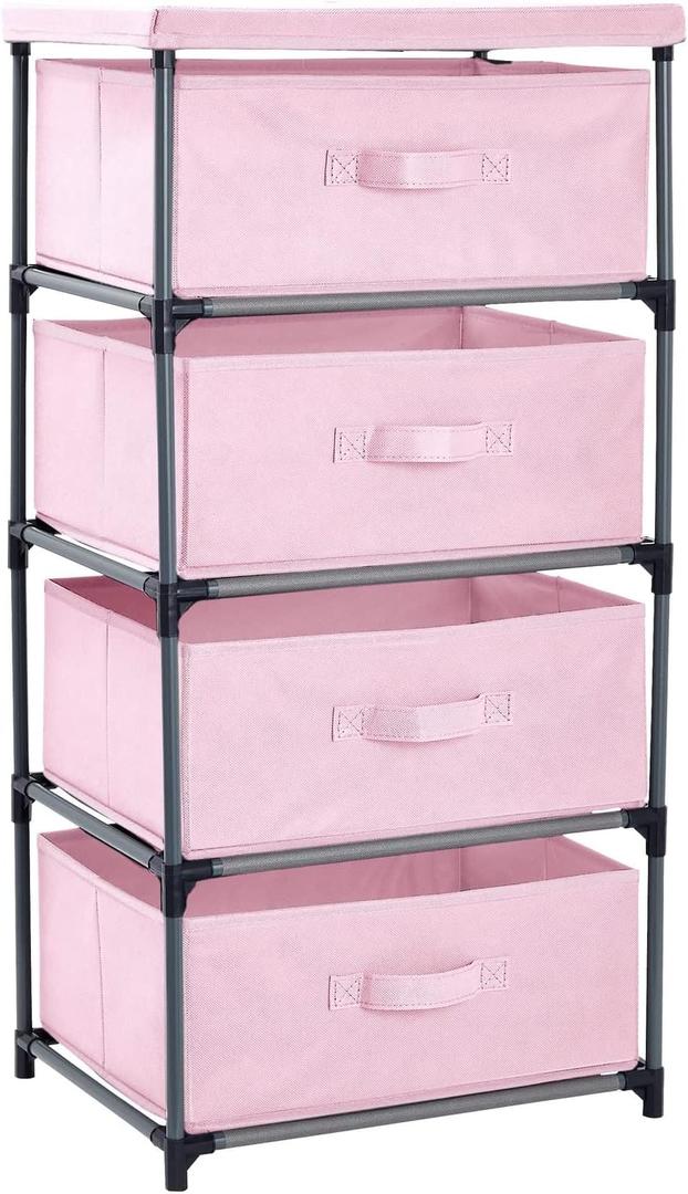Juvale 4Tier Dresser for Bedroom  16.5 x 13 x 33 in, Pink, Modern  Closet Dresser with 4 Fabric Drawers for Clothes & Bedroom Storage