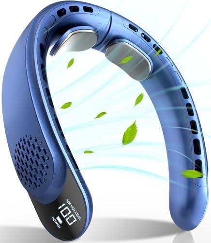 FrSara Rechargeable Neck Fan, Personal Fan with LED Display, 3 Speeds with 4000mAh Battery Powered, Supports USB TYPE-C, Portable, Ideal & Quiet for Women, Men Travel, Outdoor, Blue FrSara Rechargeable Neck Fan, Personal Fan with LED Display, 3 Speeds with 4000mAh Battery Powered, Supports USB TYPE-C, Portable, Ideal & Quiet for Women, Men Travel, Outdoor, Blue
