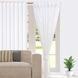 LFH Home White Cotton Curtains For Living Room Light Filtering Window Panels with Rod Pocket Back Tab Farmhouse Curtain for Bedroom or Easy to Hang Soft Textured Privacy Drapes 50x72 Inch - 2 Panels