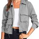 BUNSLOOM Women's Casual Loose Jacket Military Hunting Style Waisted Jacket Oversized Utility Anorak Coat with Pockets, M, Grey