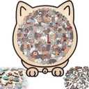 135 Piece Colored Cat Shaped Wooden Jigsaw Puzzle, Cats Shaped Wooden Puzzle, Unique Animal Shape Wood Puzzle and Acrylic Cover, Creative Gifts for Cats Lovers, Home Decor