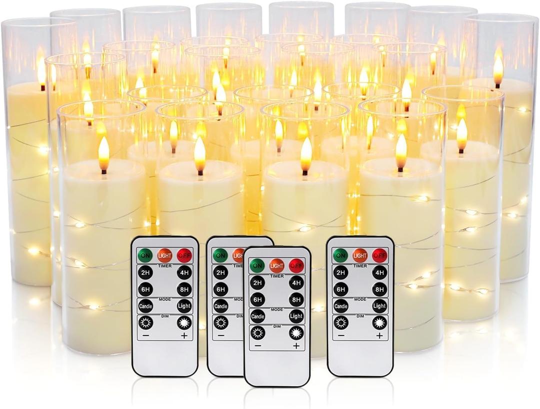24 Pack Christmas Decoration Flickering Flameless Candles,Battery Operated Candles,LED String Lights LED Candles for New Year, Home Decor, Parties,Wedding(D2.2 xH 5" 6" 7") (Ivory)