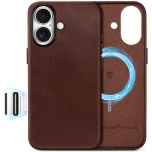 SHIELDON Genuine Leather Case for iPhone 17 6.3" 2025 | Compatible with Magsafe | Updated Camera Button | Magnetic Wireless Charging | Slim Fit | Non-Slip | Shockproof | Camera Bezel - Retro Coffee