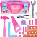 Barbie Tool Box Playset  18 Piece Deluxe Tool Set, Pretend Play Construction Tools with Tape Measure, Girls Pink Tool Box with Handle, Perfect Preschool Role Play Toy for Kids