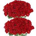 Hananona 50 Pcs Artificial Roses in Bulk, Fake Silk Red Roses Realistic Roses for Wedding Centerpieces Flower Arrangement Home Decor (50, Red)