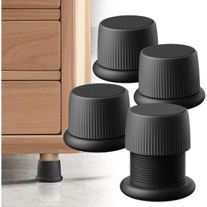 1.6-2.6 Inch Adjustable Bed Risers, Durable ABS & Anti Slip Bed Stoppers for Headboard, Suitable for Small Furniture Risers, Such As Table Risers, Chair Risers, Desk Leg Riser, Black 4 Pack