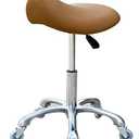FRNIAMC Professional Saddle Stool with Wheels Ergonomic Swivel Rolling Height Adjustable for Clinic Dentist Beauty Salon Tattoo Home Office (Camel)