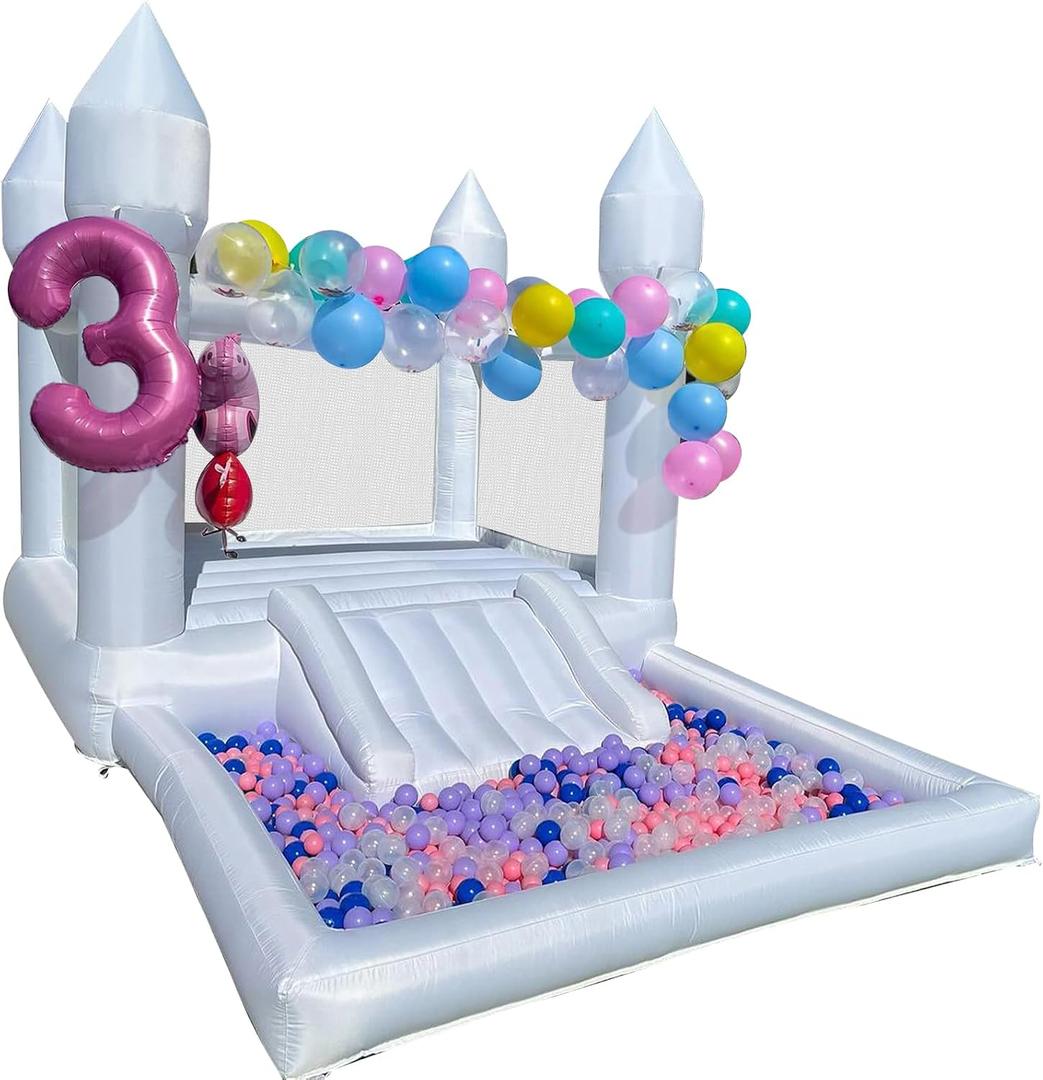 iLink-outer White Bounce House for Kids Without Air Blower-13x8x8FT Oxford White Bouncy House with Slide & Ball Pit, Perfect for Parties & Events,Safe and Fun for All Ages-Does not Include Air Blower
