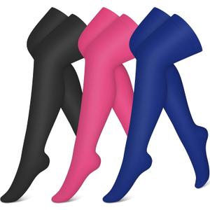 CHARMKING 3 Pairs Thigh High Compression Socks for Women and Men 15-20 mmHg Boost Circulation and All Day Comfort (L/XL, Black/Red/Blue)